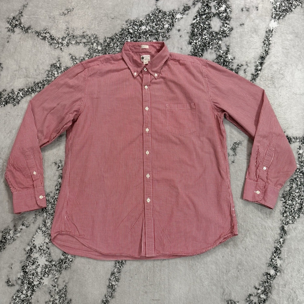 J. Crew Men XL Classic Fit Red White Gingham Check Button Down Shirt 100% Cotton